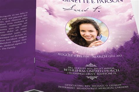 Purple Sky Funeral Program Word Publisher Template 8 Pages Etsy