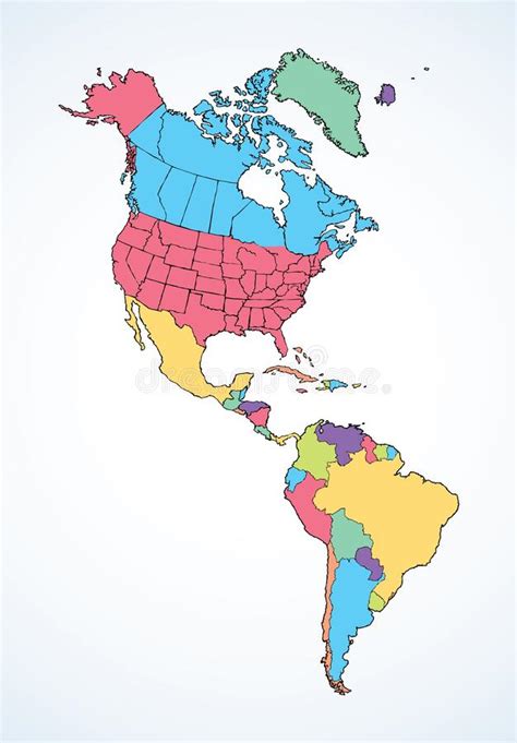 North American Continent With Contours Of Countries Vector Drawing