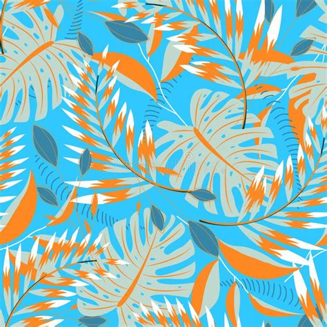Trending Tropical Seamless Pattern With Bright Leaves And Plants On