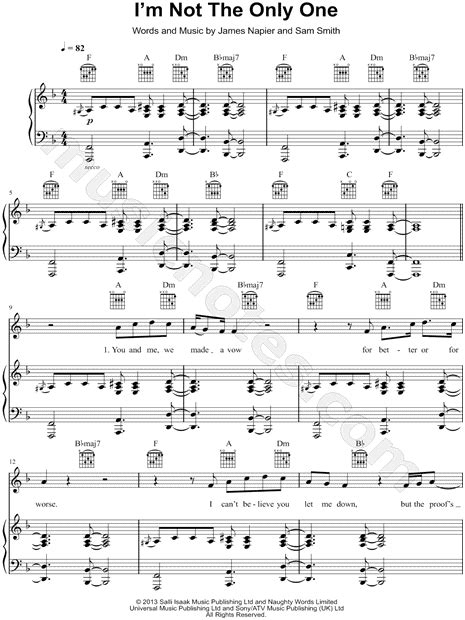 Im Not The Only One By Sam Smith Sheet Music Sam Smith Music