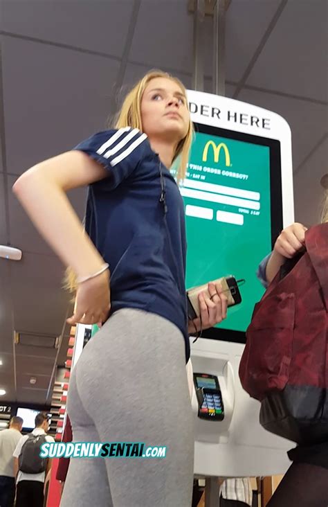 Voyeur Is Hungry For Perfect Young Ass In Grey Leggings