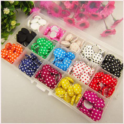 225 Pcs 15 Color Mix Free Shipping 15mm Dot Fabric Covered Flat Back Buttons Cloth Covered