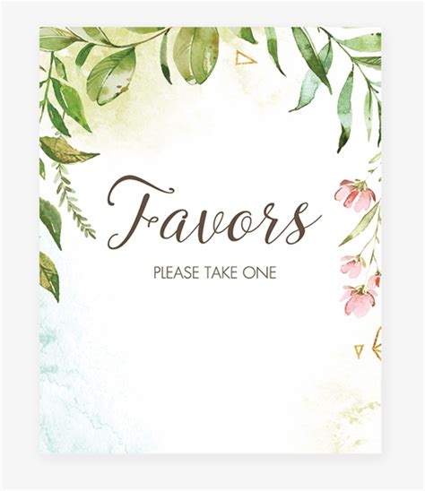 Printable Favors Please Take One Sign Watercolor Leaves Printable Don