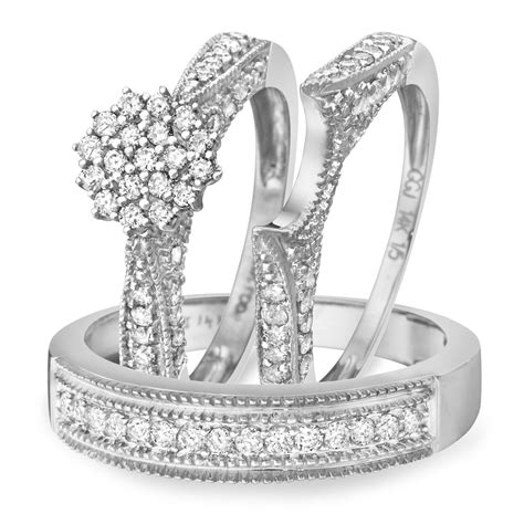 1 Carat Diamond Trio Wedding Ring Set 14k White Gold Wedding Ring