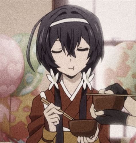 An Anime Character Holding A Bowl With Chopsticks