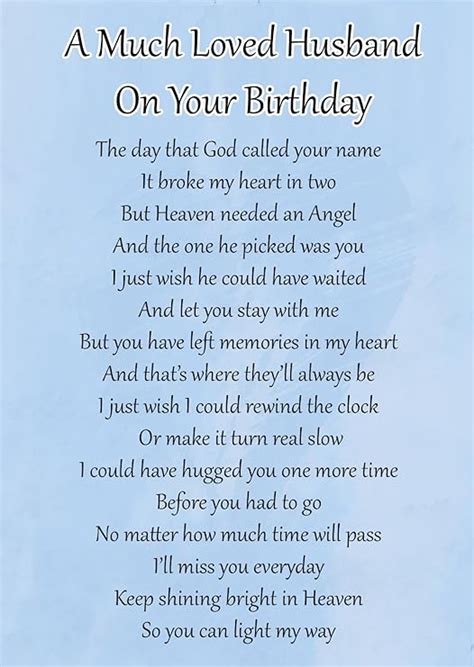 A Much Loved Husband On Your Birthday Memorial Graveside Poem Keepsake