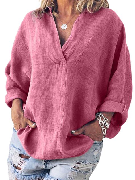 Sexy Dance Women Plus Size Peasant V Neck Blouses Roll Up Long Sleeve