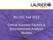 L Critical Sucess Factors BU Fall Critical Success Factors Environmental Analysis