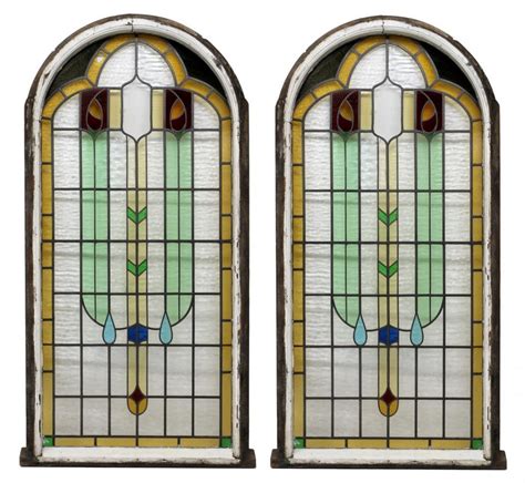 2 Large Victorian Stained Glass Church Windows
