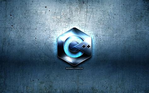 C Plus Plus Metal Logo Grunge Programming Language Signs Blue Metal