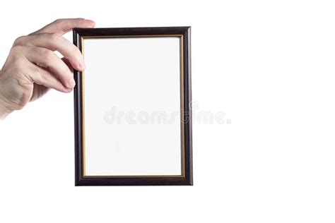 Hand Holding Picture Frame Isolated On White Background Stock Photo