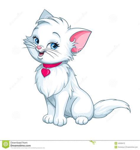 Vector Cartoon Fun Cute White Kitten Happy Stock Vector