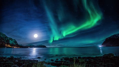 1920x1080 Aurora Borealis Moon Night Laptop Full Hd 1080p Hd 4k