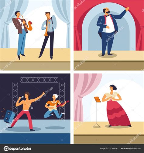 Performing Arts Different Music Genres Vector Illustration — Stock