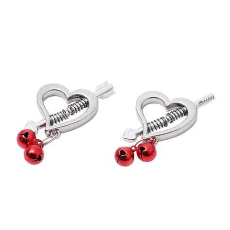 Stainless Steel Sexy Heart Shape Nipple Clamp Clips With Bell Bdsm Pla