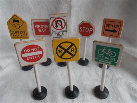 Vintage Toy Traffic Signs Wood Miniature By Tremendoustreasures