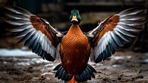 Duck With Wings Spread On The Ground Duck With Spread Wings Hd