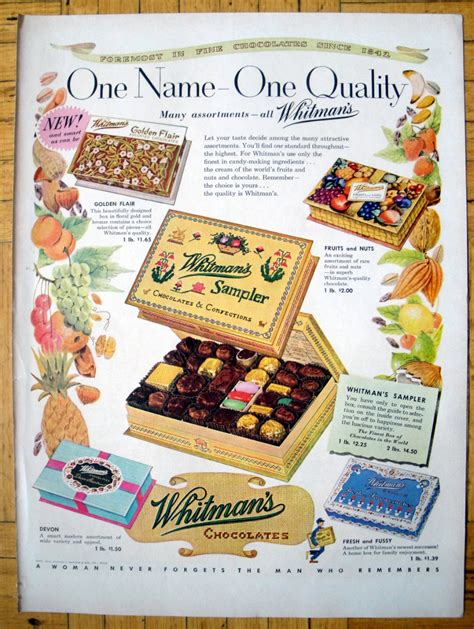 1953 Whitman S Sampler One Name One Quality Original 13 5 Etsy Retro Advertising Retro Ads