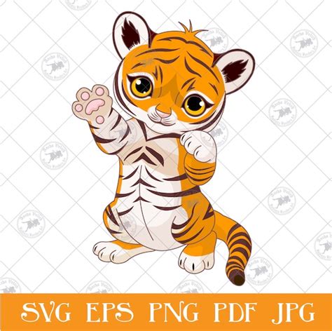 Cute Playful Tiger Cub Svg Eps Png Pdf Instant Etsy
