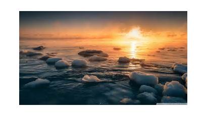 Sunset Water Snowy Nature Landscape Close