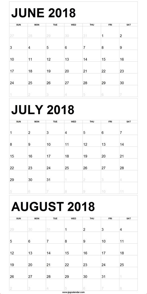 June July August Printable Calendar