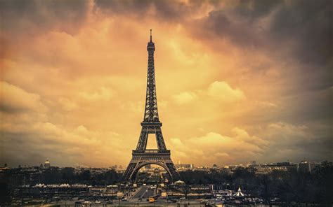 Download Wallpapers Paris Eiffel Tower Evening Sunset Clouds