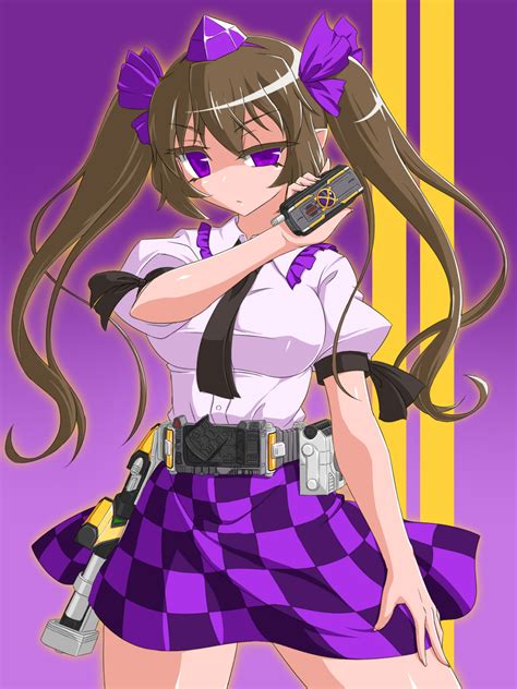 Safebooru 1girl Bad Id Belt Black Wings Bow Brown Hair Cellphone Checkered Checkered Skirt