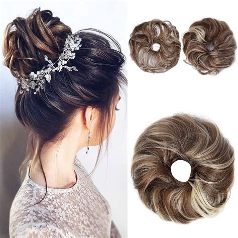 Reecho Thick 2pcs Updo Messy Hair Bun Curly Wavy Ponytail Extensions H