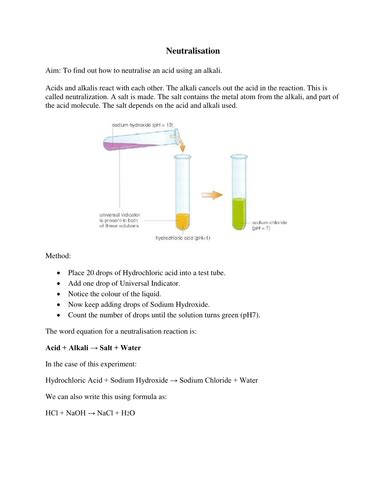 How can neutralization reactions be identified symbolically? Neutralisation Experiment Worksheet by missmunchie ...