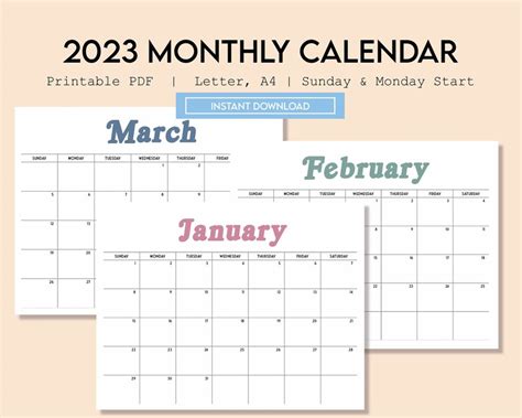 2023 Printable Calendar 2023 Minimalist Calendar Retro A4 Etsy Finland