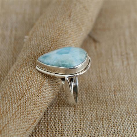 Larimar Ring Sterling Silver Ring Blue Larimar Stone Etsy