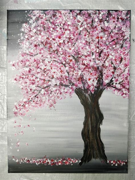 Painting A Cherry Blossom Tree With Acrylics And Cotton Swabs Simple