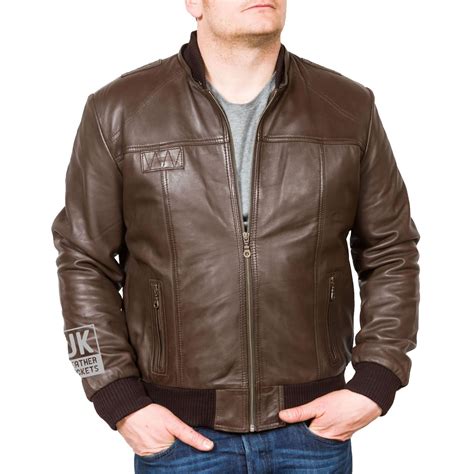Mens Brown Hooded Leather Bomber Jacket Troy Detachable Hood Free