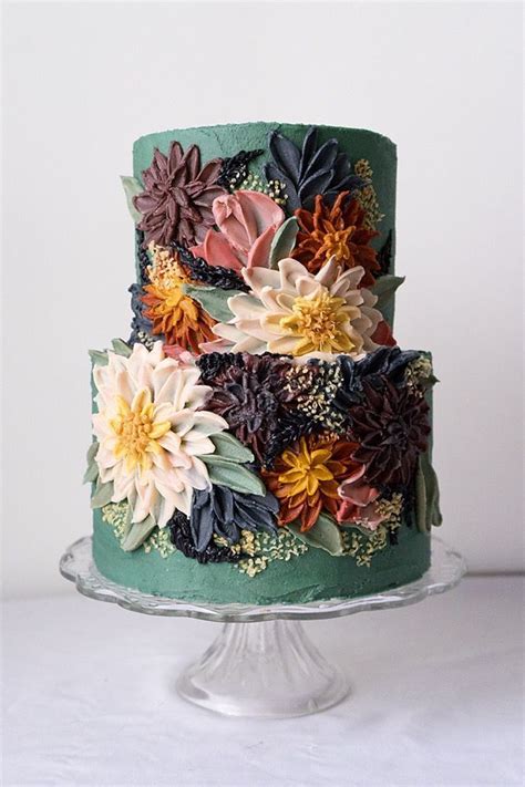 So last week's list was totally conquered! Palette knife sculpted wedding cake with dahlias | painted ...