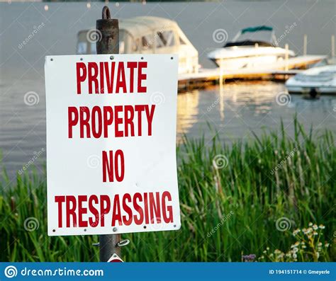Private Property No Trespassing Sign At Lake Stock Photo Image Of