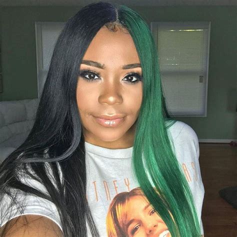Peruvian Hair Half Green And Half Black Color Lace Front Wig Split