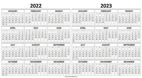 2022 And 2023 Monthly Calendar Printable Two Year Calendar 2022 23