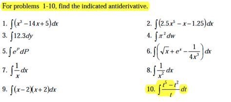 Solved: For Problems 1-10, Find The Indicated Antiderivati... | Chegg.com
