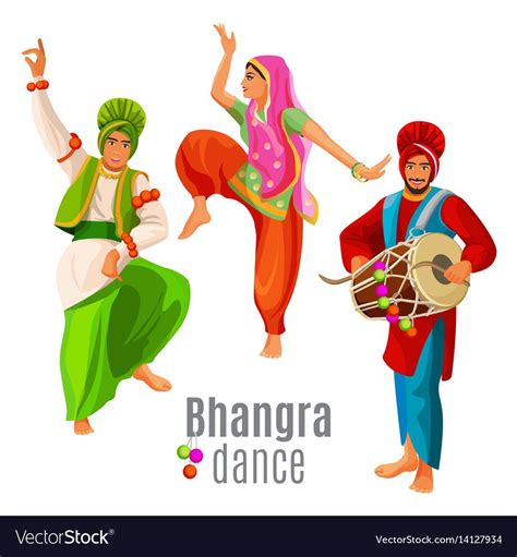 Bhangra Dance Concept Two Men And Woman In National Cloth Dancing