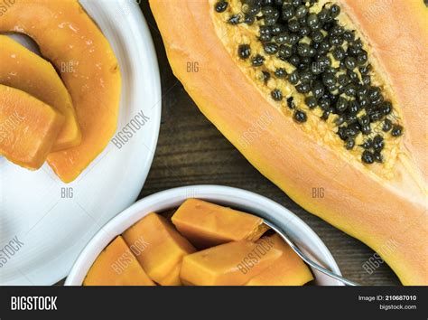 Close View Papaya Cut Image And Photo Free Trial Bigstock