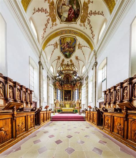 Panoramic View Of Beautiful Baroque Church Interior Stock Image Image