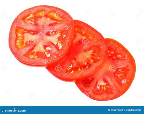 Fresh Tomato Slices Isolated On White Background Top View Stock Image