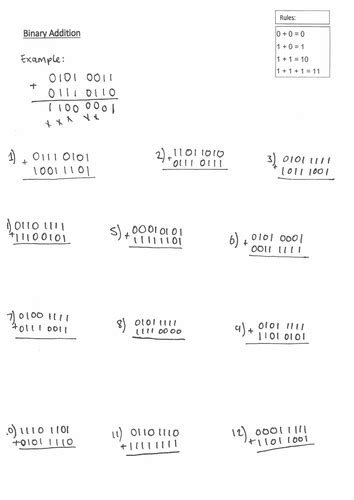 Binary Addition With Answers Teaching Resources