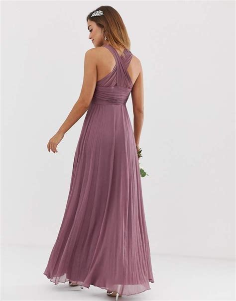 Asos Design Bridesmaid Ruched Bodice Drape Maxi Dress With Wrap Waist