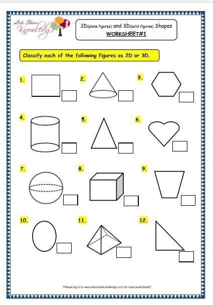 Grade 3 Maths Worksheets: (14.3 Geometry: 2D (plane figures) and 3D
