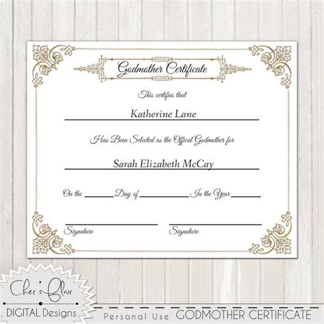 Godmother Certificate Official Godmother Certificate 8 X Etsy