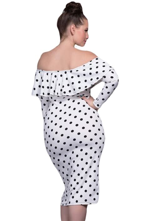 Plus Size Clothing 5x Polka Dot Off Shoulder Ruffle Dress Sexy Bodycon