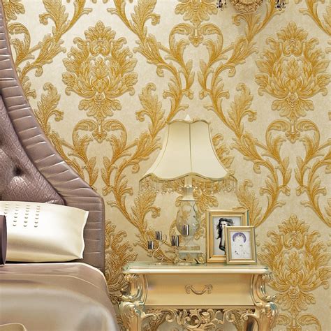 European Style Floral Embossed Non Woven Wallpaper Damask Wall Covering