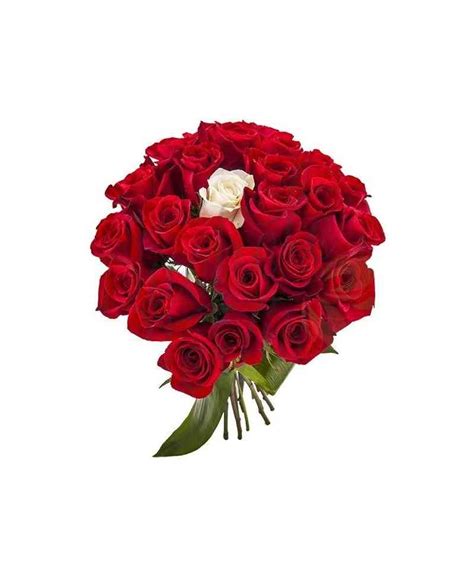 Bouquet Of 24 Red Roses And One White Rose 40 50cm