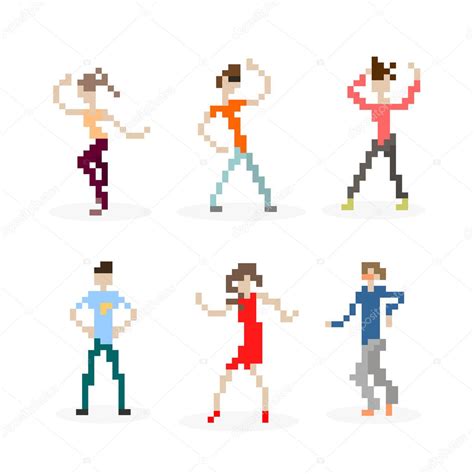 Pixel Art Party Dancing People Set — Stock Vector © Wildwind 68721585